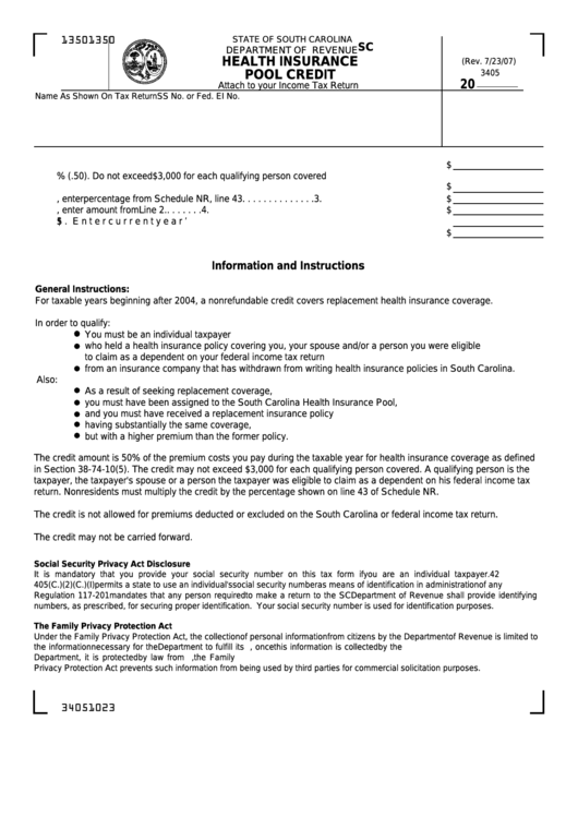 Form Sc Sch.tc-27 - Health Insurance Pool Credit Printable pdf