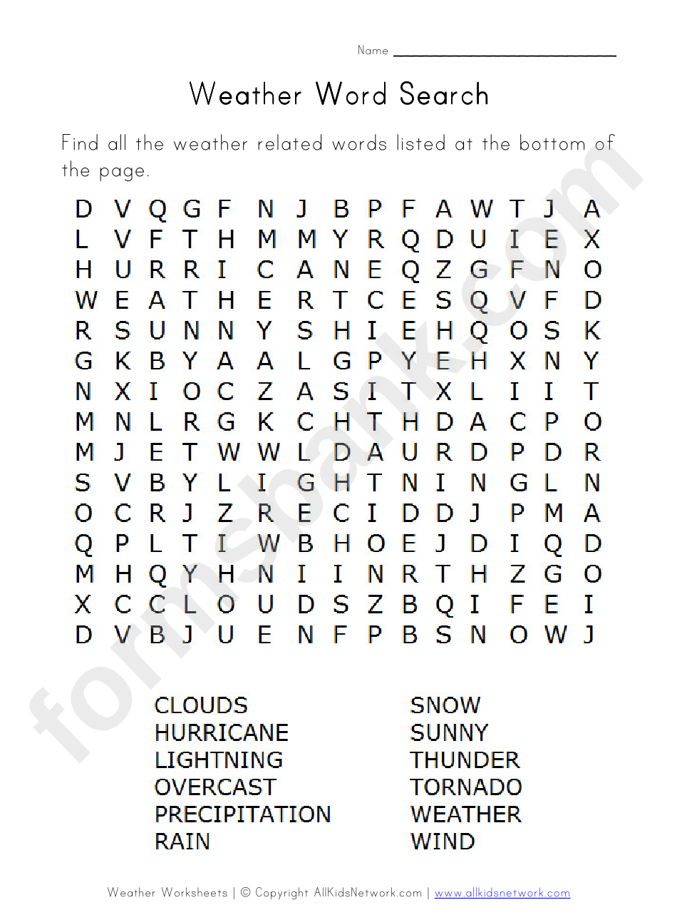 Weather Word Search Worksheet