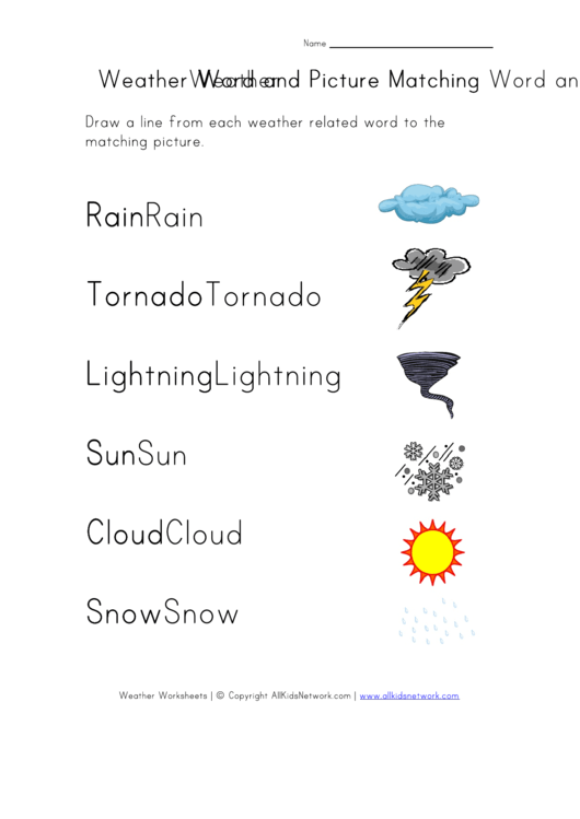 Weather Worksheet - Word To Picture Matching Printable pdf