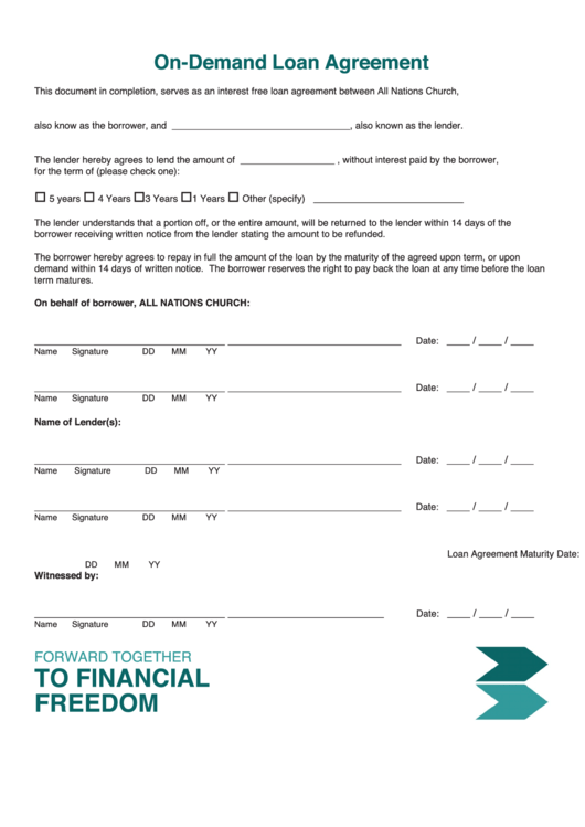 On-Demand Loan Agreement Template Printable pdf