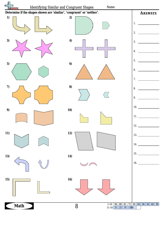 Identifying Similar And Congruent Shapes Worksheet With Answer Key Printable pdf
