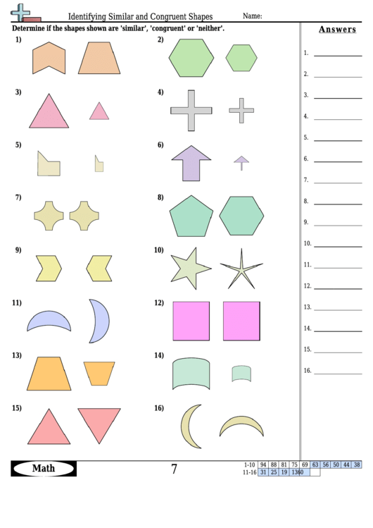 Identifying Similar And Congruent Shapes Worksheet With Answer Key