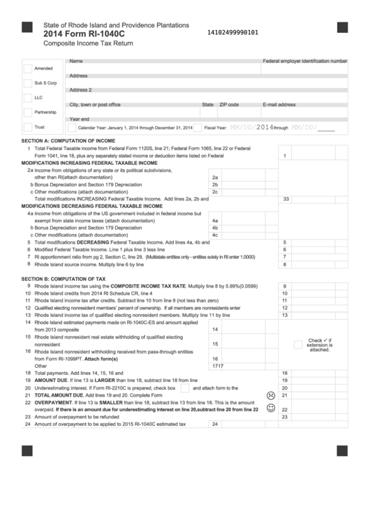 Fillable Form Ri-1040c - Composite Income Tax(Return State Of Rhode Island And Providence Plantations- 2014 Printable pdf
