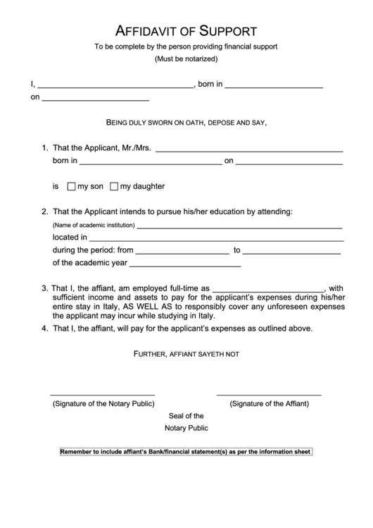 Affidavit Of Support Form Printable pdf