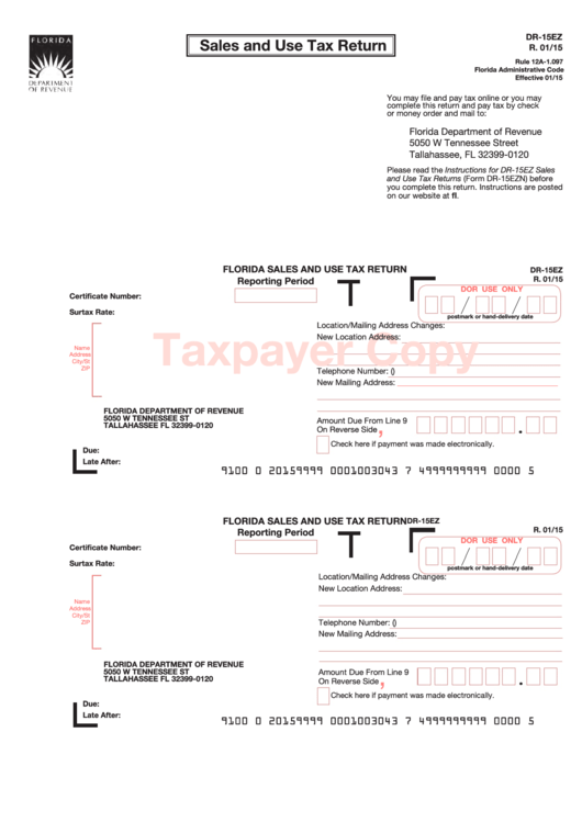 Fillable Form Dr-15ez - Sales And Use Tax Return Printable pdf