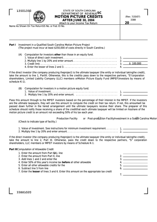 Form Sc Sch.tc-25 - Motion Picture Credits After June 30, 2004 Printable pdf