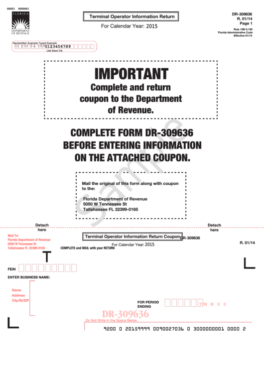 Form Dr-309636 Sample - Terminal Operator Information Return - 2015 Printable pdf