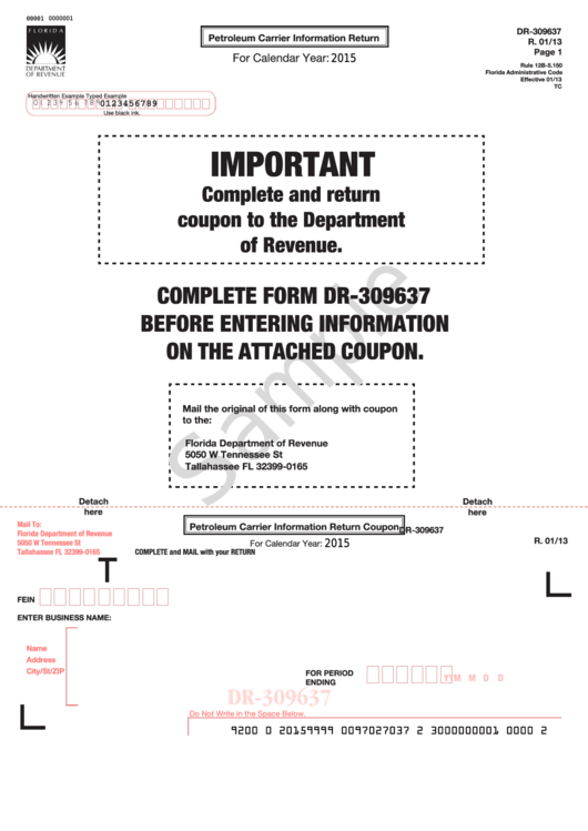 Form Dr-309637 Sample - Petroleum Carrier Information Return - 2015 Printable pdf