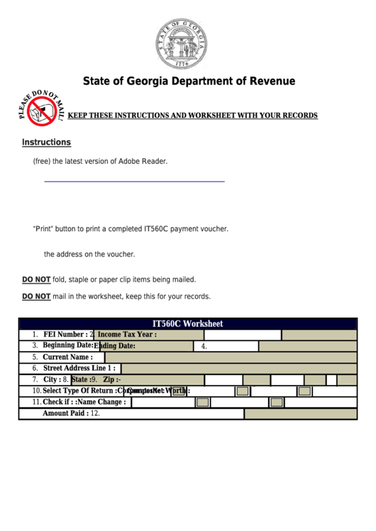 Fillable Form It560c - Payment Of Income Tax - Georgia Department Of Revenue Printable pdf