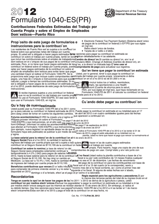 Fillable Formulario 1040-Es(Pr) - Comprobante De Pago - 2012 Printable pdf