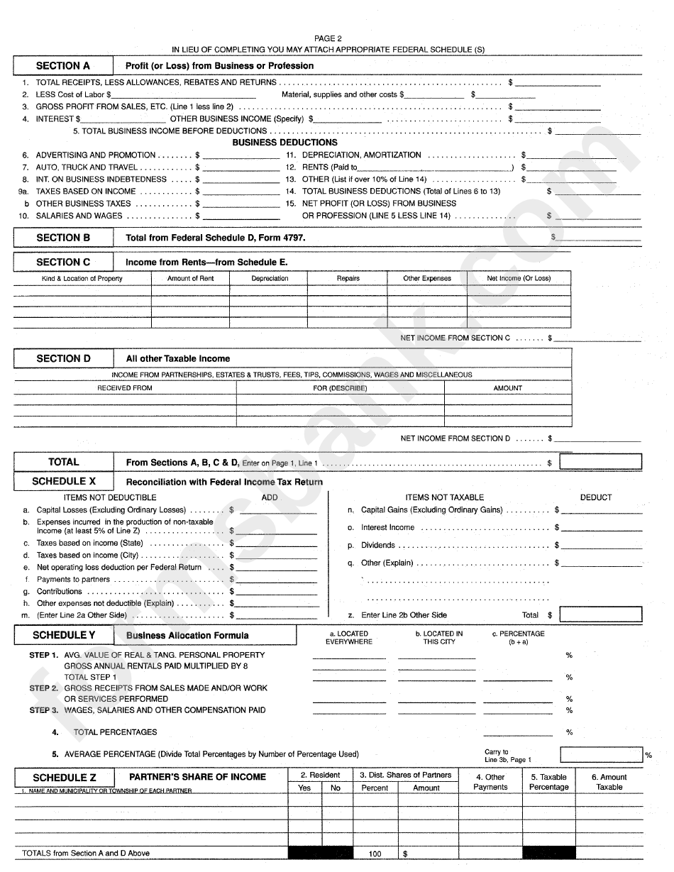 Form Br - Income Tax Reurn - City Of Trenton, Ohio