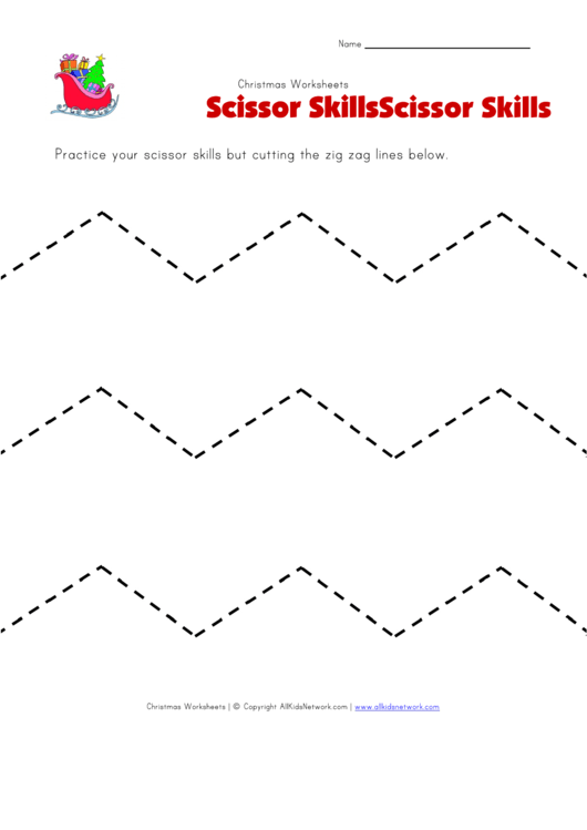 Christmas Scissor Skills Worksheet - Zigzag Lines Printable pdf
