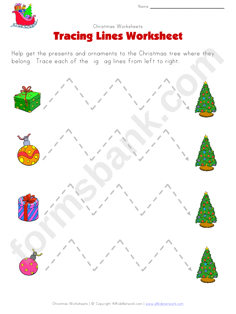 Christmas Worksheet - Tracing Zigzag Lines