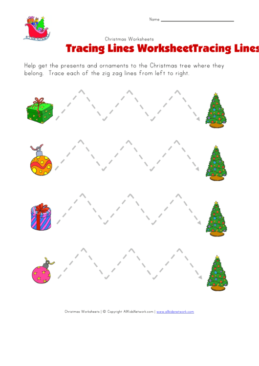 Christmas Worksheet - Tracing Zigzag Lines printable pdf download