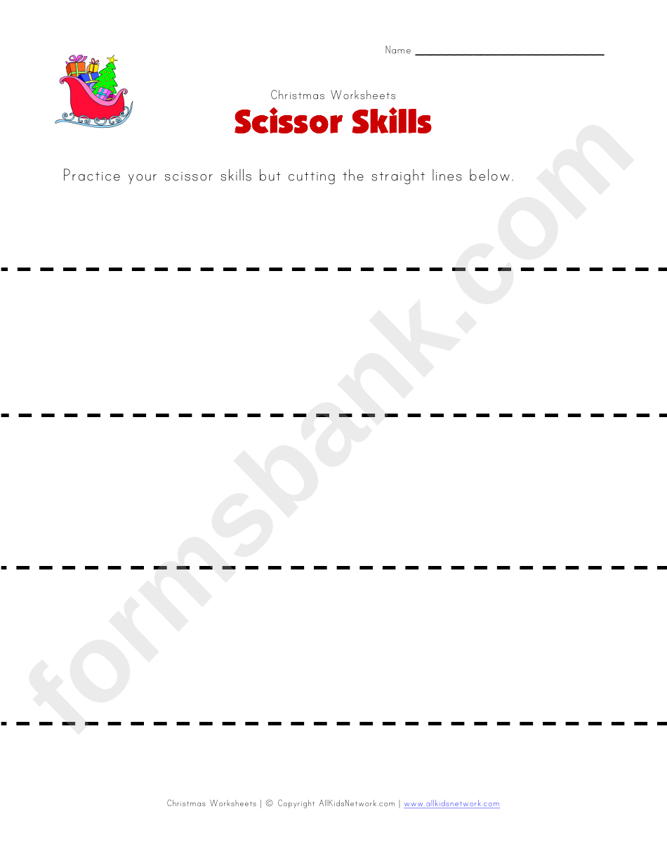 Christmas Scissor Skills Worksheet - Straight Lines