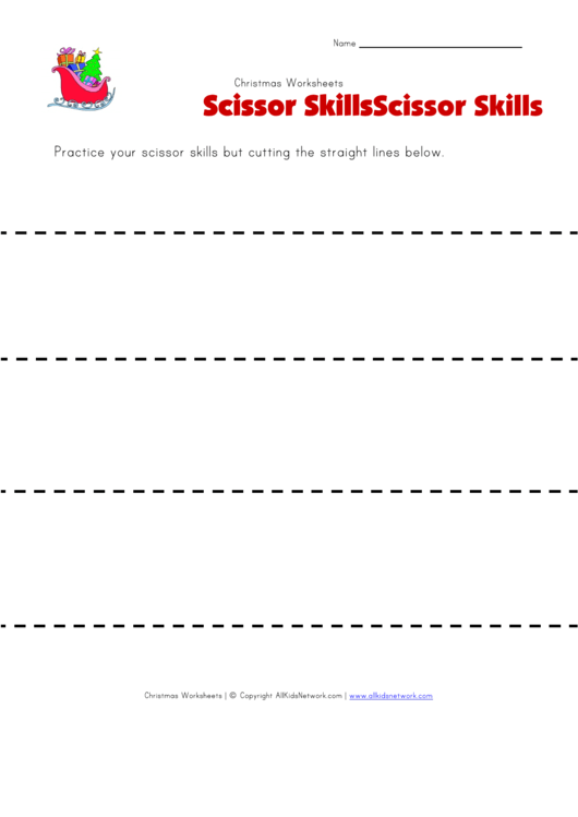 Christmas Scissor Skills Worksheet - Straight Lines Printable pdf