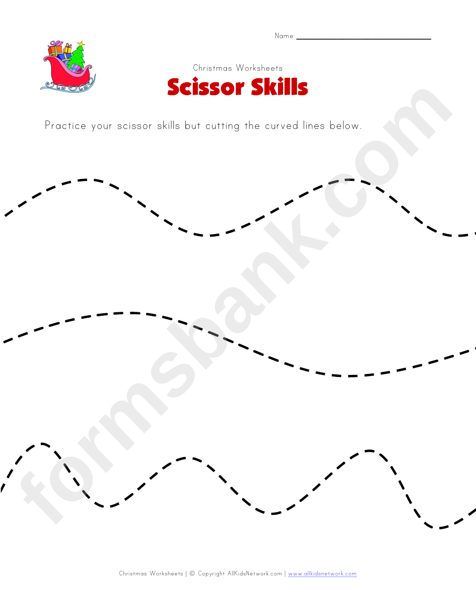 Christmas Scissor Skills Worksheet - Curved Lines