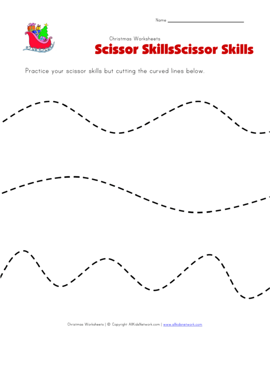 Christmas Scissor Skills Worksheet - Curved Lines Printable pdf