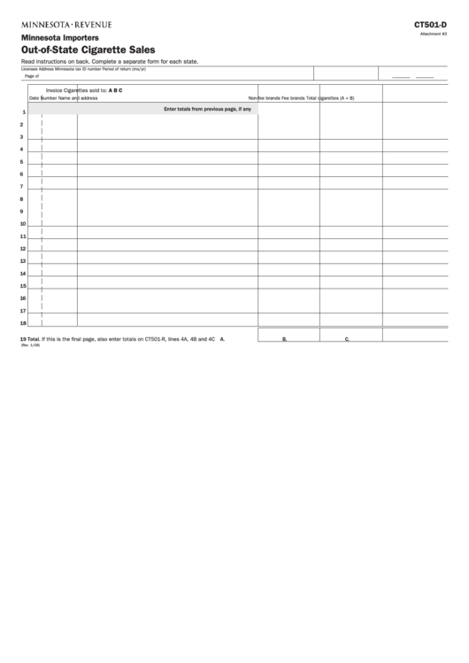 Fillable Form Ct501-D - Out-Of-State Cigarette Sales Printable pdf