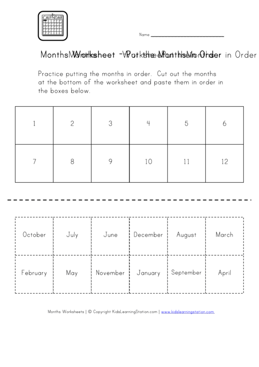 Months Worksheet - Put The Months In Order Printable pdf