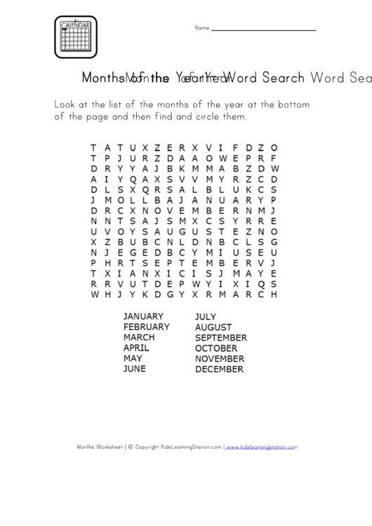 Word Search Puzzle Template - Month Of The Year