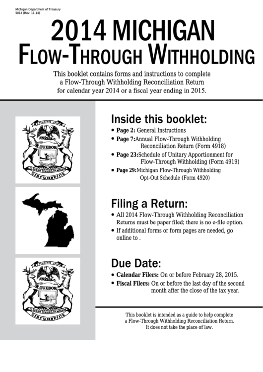 Form 4918 To 4920 - Michigan Flow-Through Withholding - 2014 Printable pdf