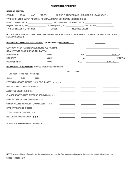 Fillable Form 82300-4 - Income And Expense - Shopping Center Supplement Printable pdf