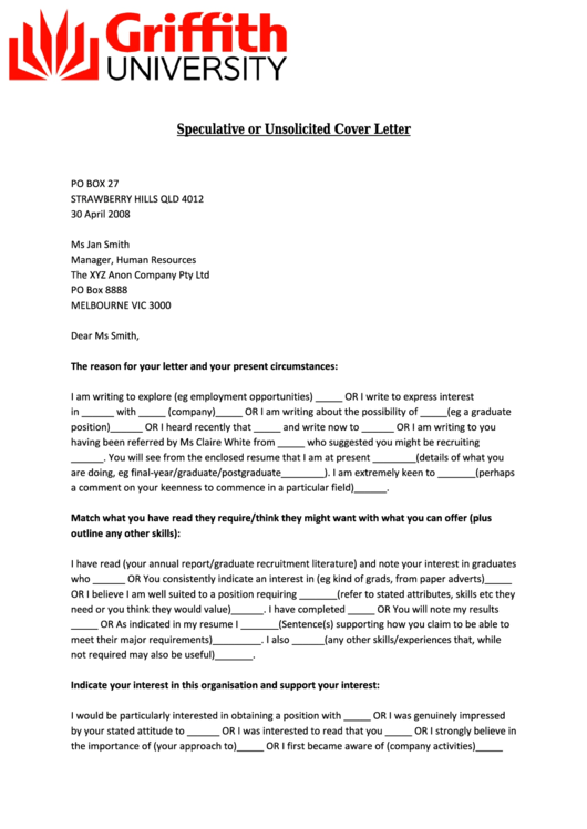 speculative cover letter sample