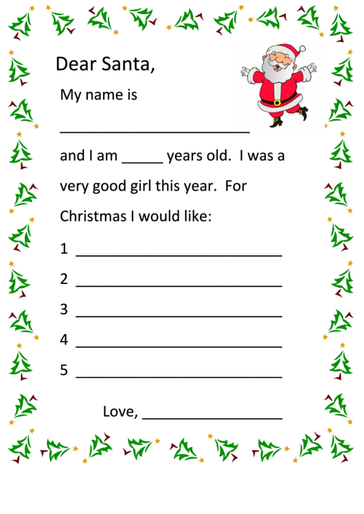 Preschool Letter To Santa Template Printable pdf