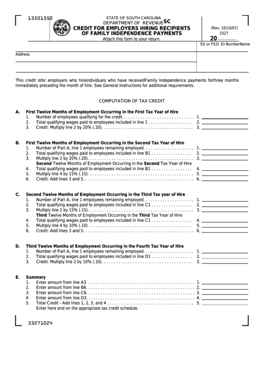 Form Sc Sch.tc 12 - Credit For Employers Hiring Recipients Of Family Independence Payments Printable pdf