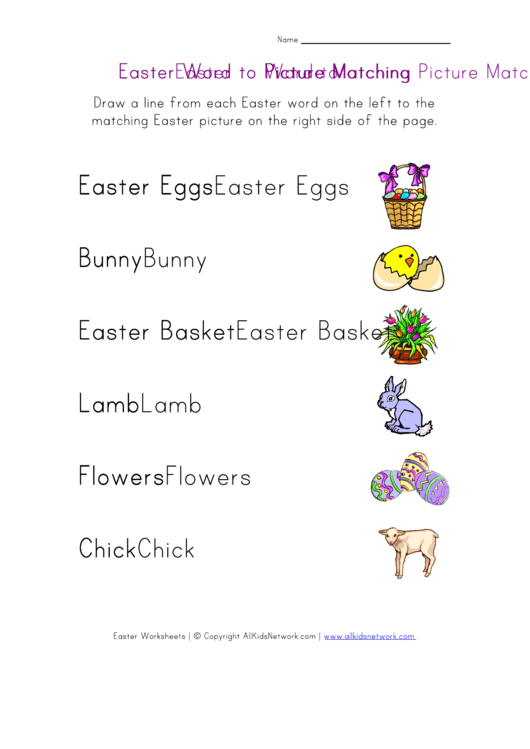 Word To Picture Matching Easter Worksheet Printable pdf