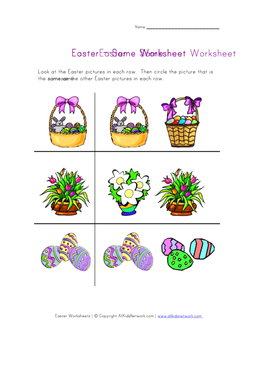 Finding And Circling The Same Picture Easter Worksheet Printable pdf