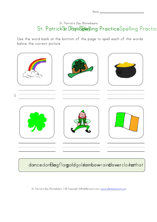 St. Patrick's Day Spelling Practice Worksheet