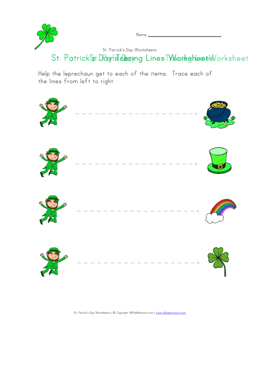 St. Patrick's Day Tracing Straight Lines Worksheet
