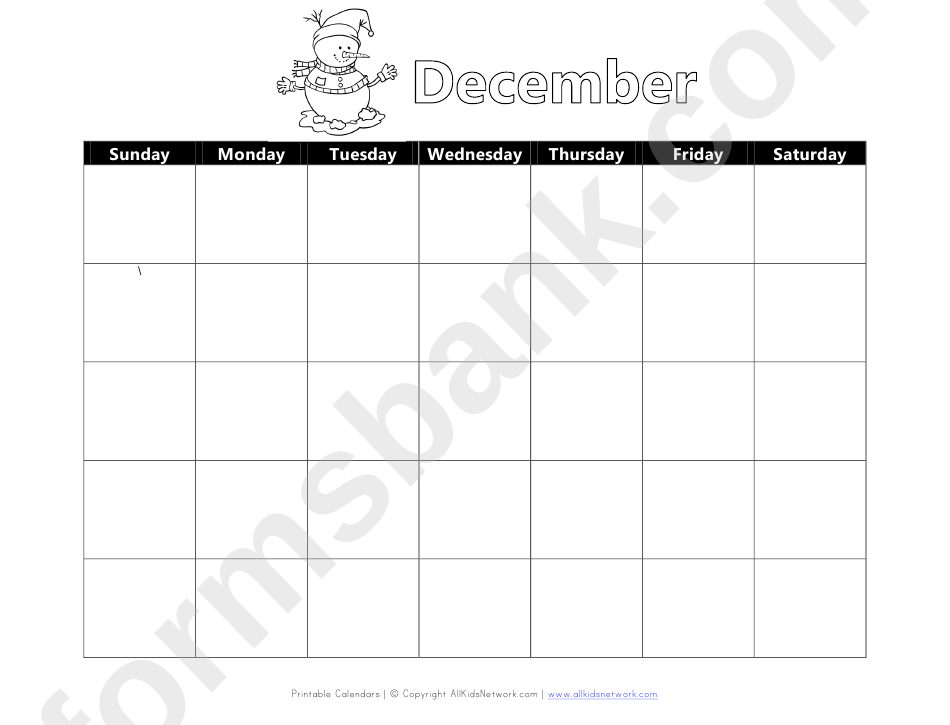 December Calendar Template