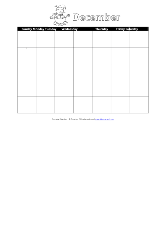 December Calendar Template Printable pdf