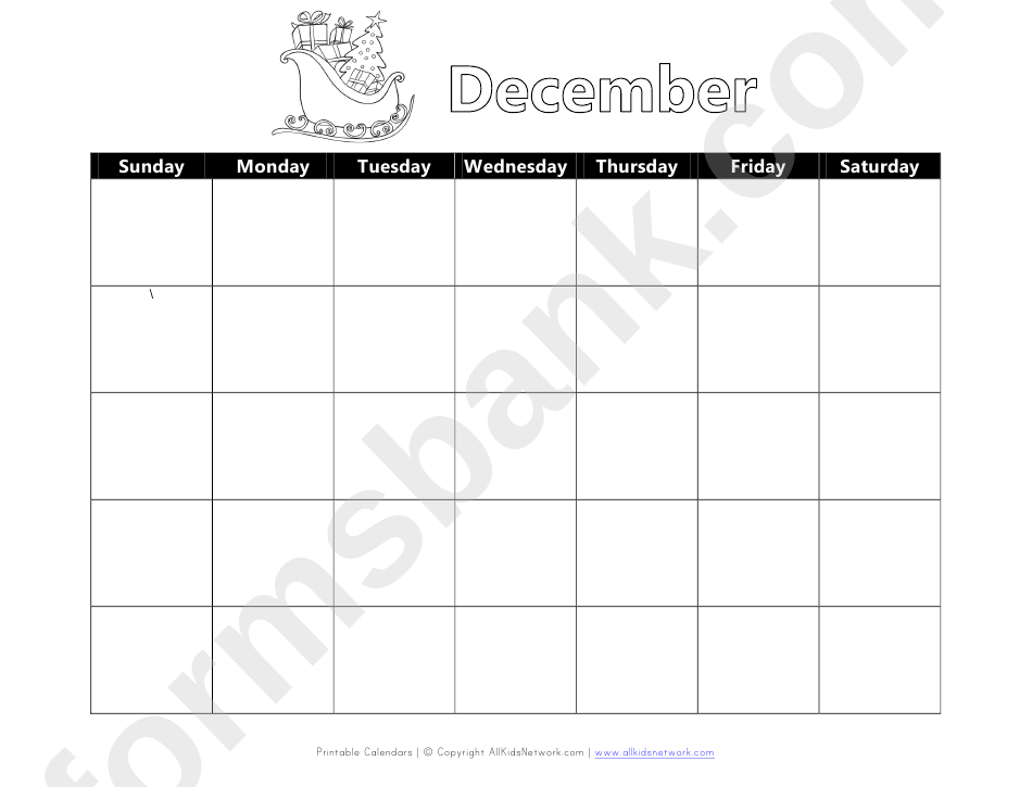December Weekly Calendar Template