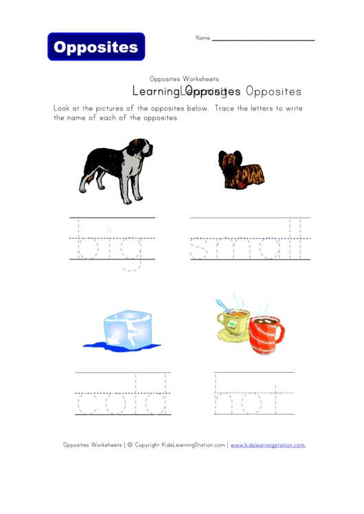 Opposites Worksheet - Learning Opposites Printable pdf