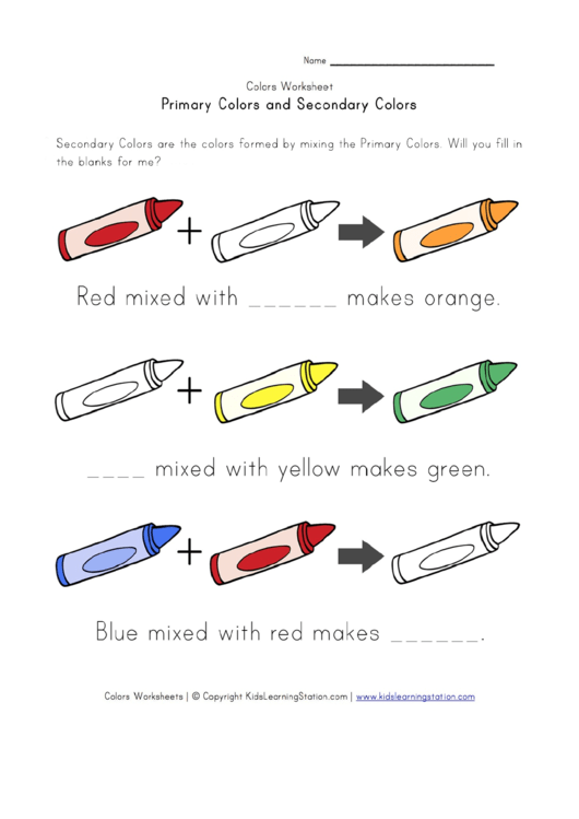 Colors Worksheet - Primary Colors And Secondary Colors Printable pdf