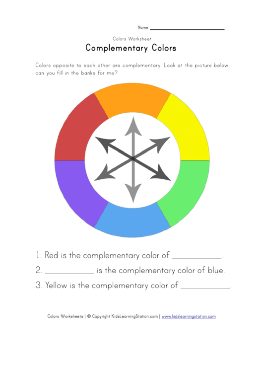 Colors Worksheet - Complementary Colors Printable pdf
