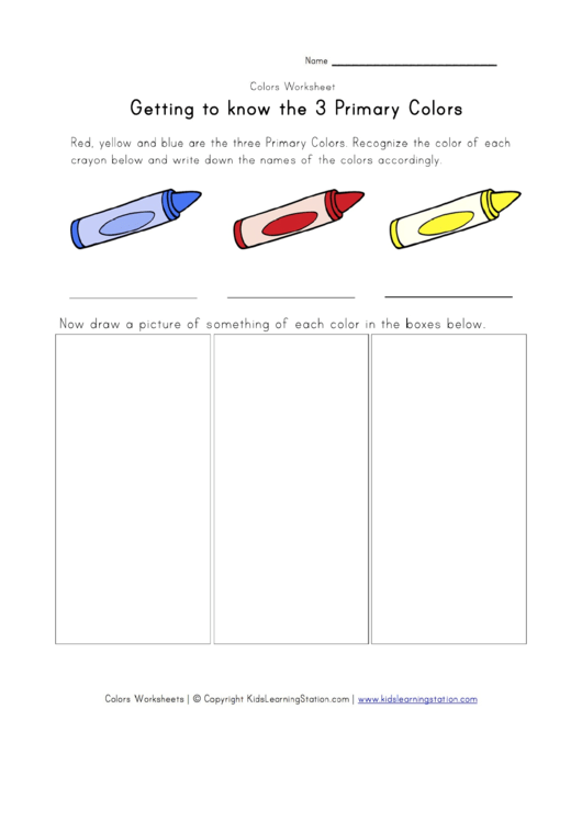 Colors Worksheet - Getting To Know The 3 Primary Colors Printable pdf