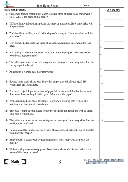 Identifying Shapes Worksheet With Answer Key Printable pdf