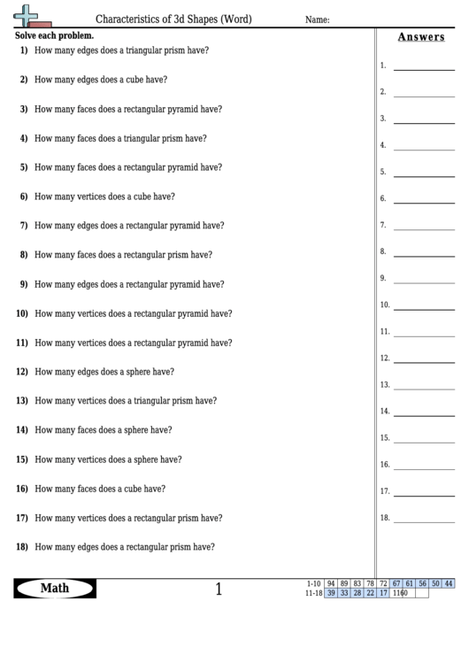 Characteristics Of 3d Shapes (Word) Worksheet With Answer Key Printable pdf