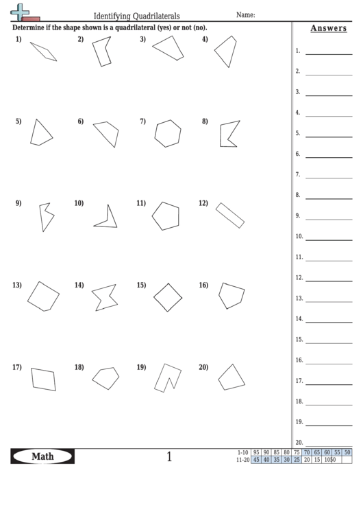 Identifying Quadrilaterals Worksheet With Answer Key printable pdf download