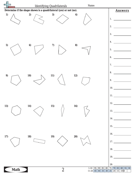 Identifying Quadrilaterals Worksheet With Answer Key Printable pdf