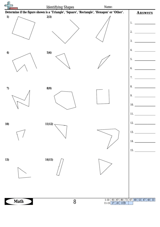 Identifying Shapes Worksheet With Answer Key Printable pdf