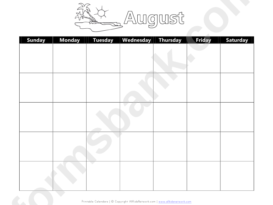 August Weekly Calendar Template