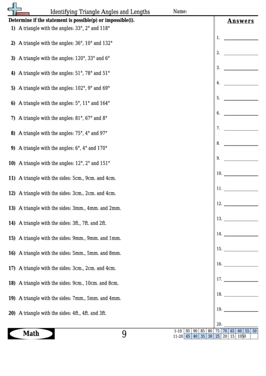 Identifying Triangle Angles And Lengths Worksheet Template With Answer Key Printable pdf