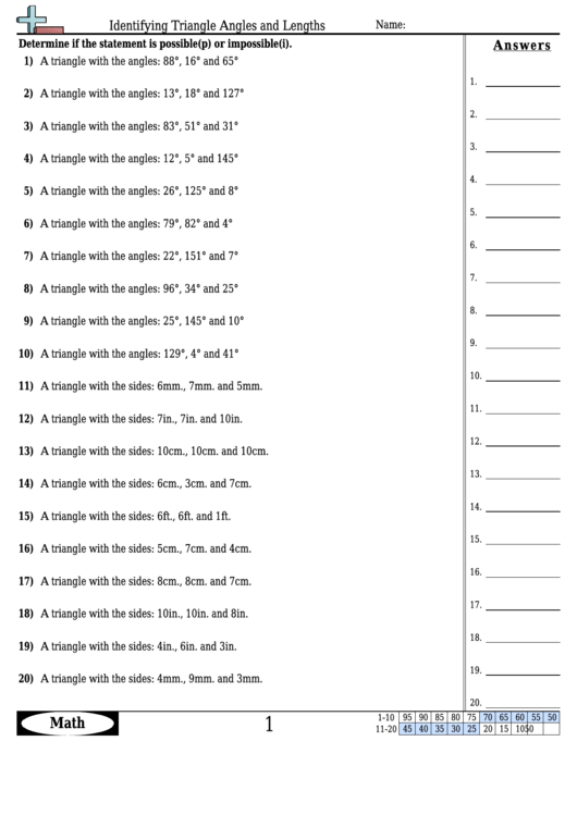 Identifying Triangle Angles And Lengths Worksheet Template With Answer Key