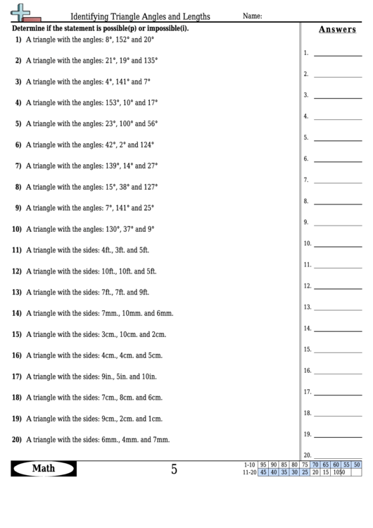 Identifying Triangle Angles And Lengths Worksheet Template With Answer Key Printable pdf